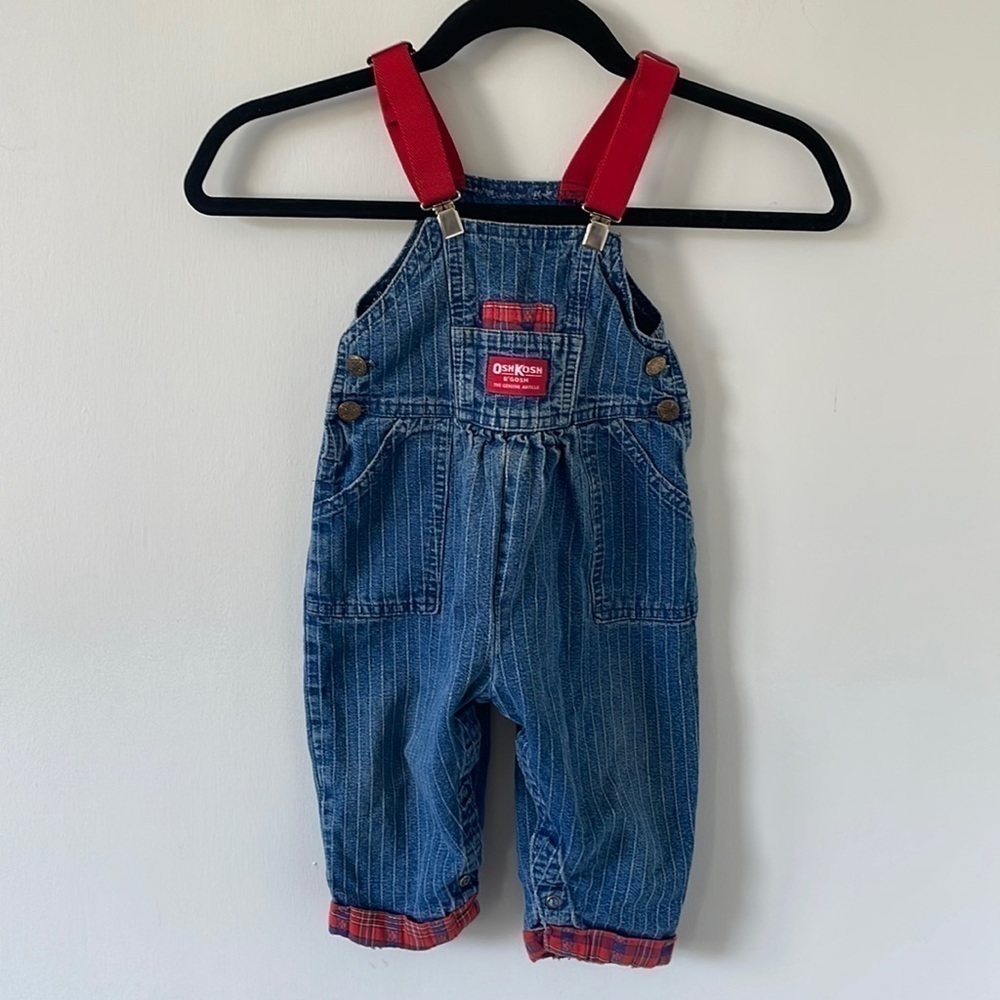 Vintage OshKosh B'Gosh Denim Overalls 24 Months Baby’s Unisex Blue Pinstripe